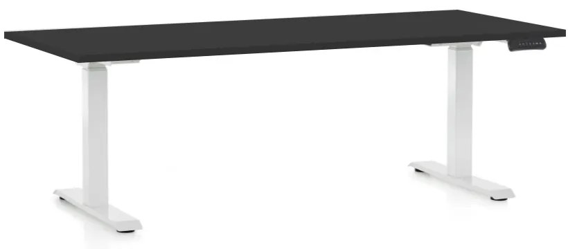 Výškovo nastaviteľný stôl OfficeTech D, 180 x 80 cm, biela podnož, čierna