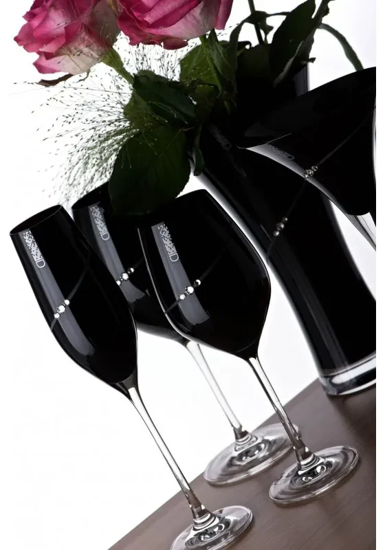Diamante poháre na šampanské Silhouette City Black s kamienkami Swarovski 210ml 2KS