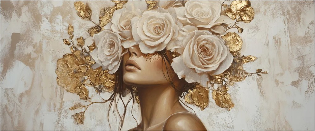 Obraz - Dievča s ružami (120x50 cm)