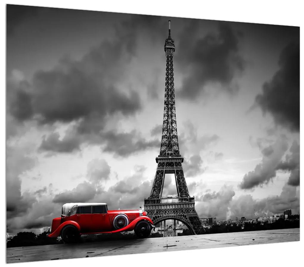 Obraz Eiffelovej veže a červeného auta (70x50 cm)