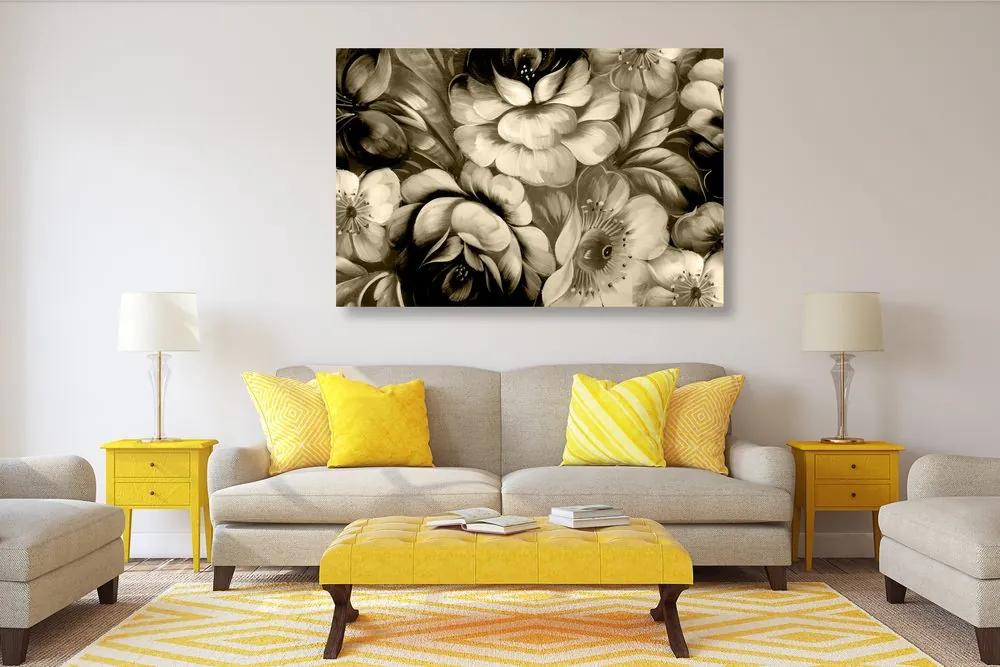Obraz impresionistický svet kvetín v sépiovom prevedení Varianta: 120x80