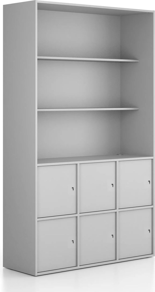 Kancelárska skriňa FRAME, 6x dvere, 2x polica, 1299 x 450 x 2162 mm, cylindrický zámok, sivá
