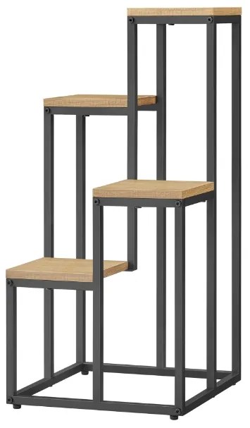 Stojan na kvety LORAN so 4 policami v dekore dub, čierny