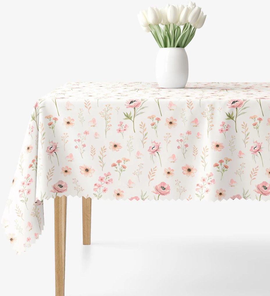 Goldea hranatý teflónový obrus - ružové kvietky 120 x 180 cm