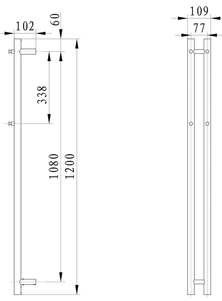 Sapho Sapho, PAPINADO elektrický sušiak uterákov, 109x1200mm, 40W, čierna mat, ER340