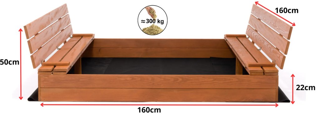 Drevené pieskovisko s lavičkami 150 cm