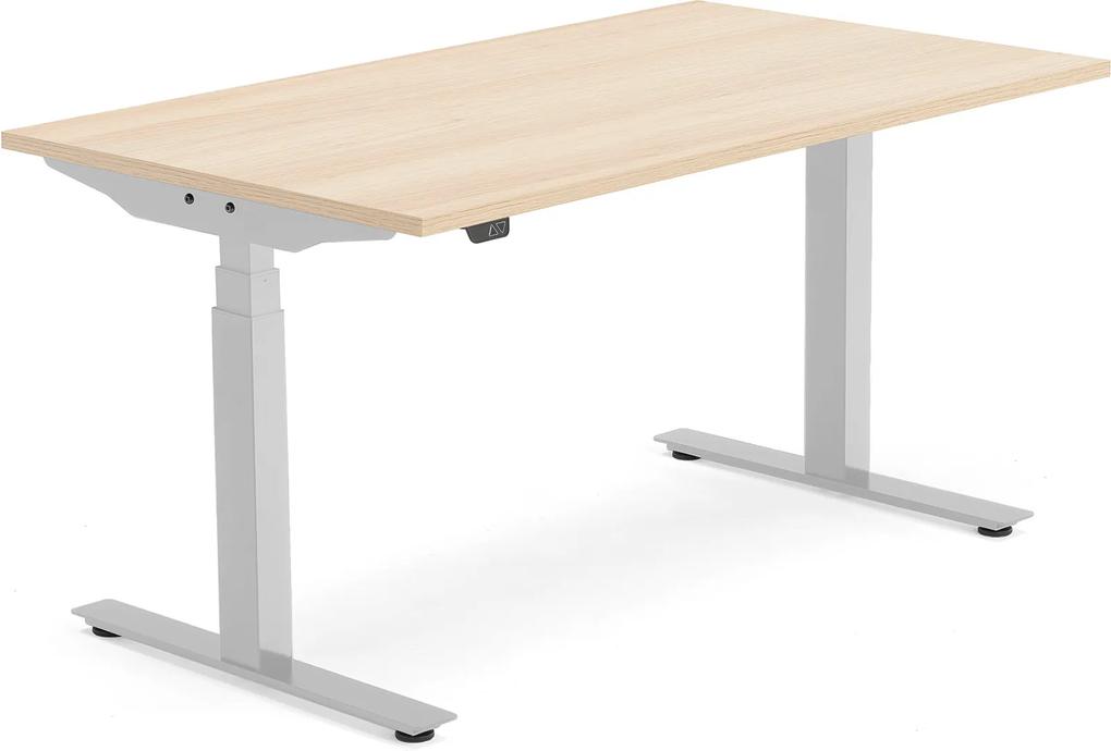 Výškovo nastaviteľný stôl Modulus, T-rám, 1400x800 mm, dub/strieborná