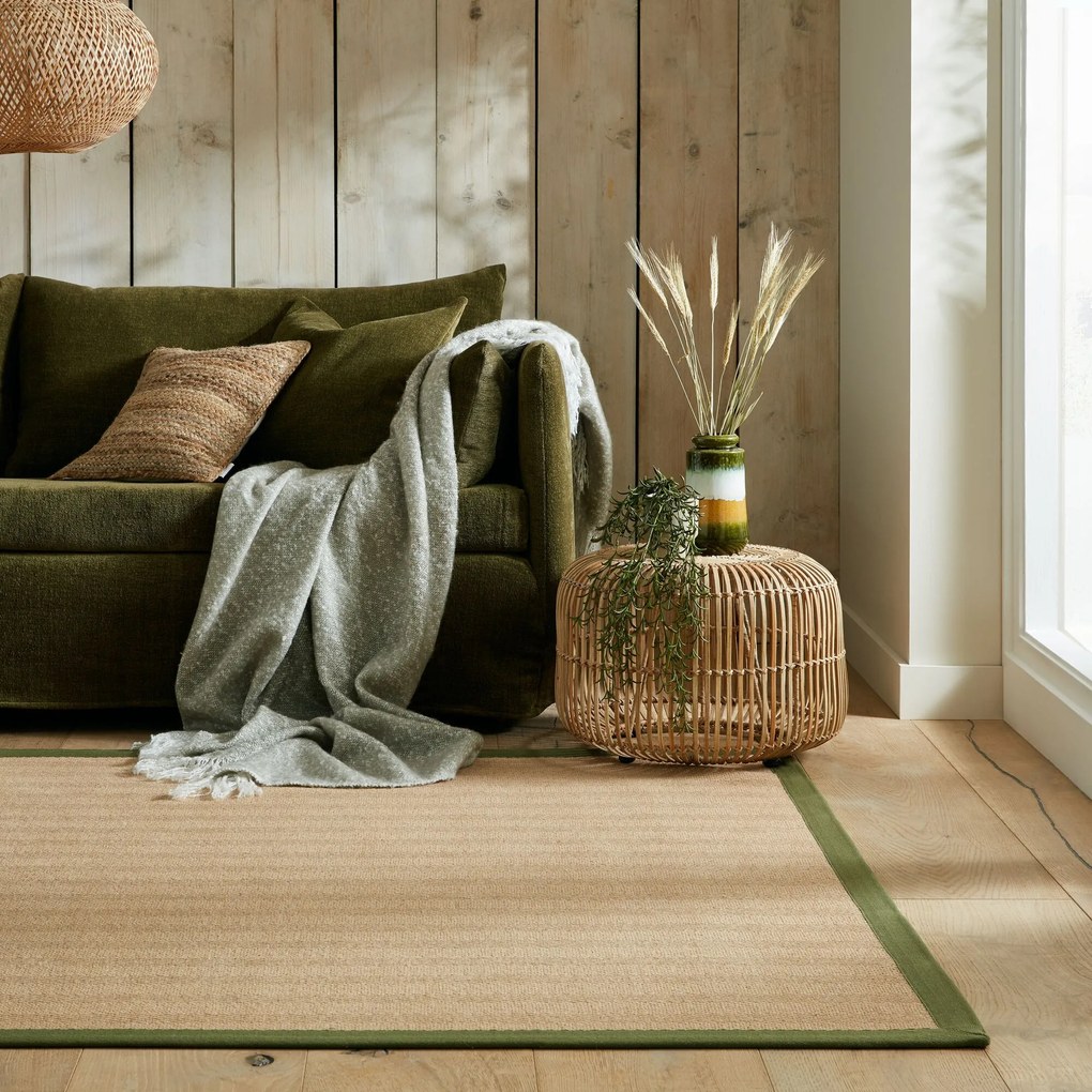 Flair Rugs, Kusový koberec Herringbone Border Kira Green, 120x170, béžová, chodba / predsieň