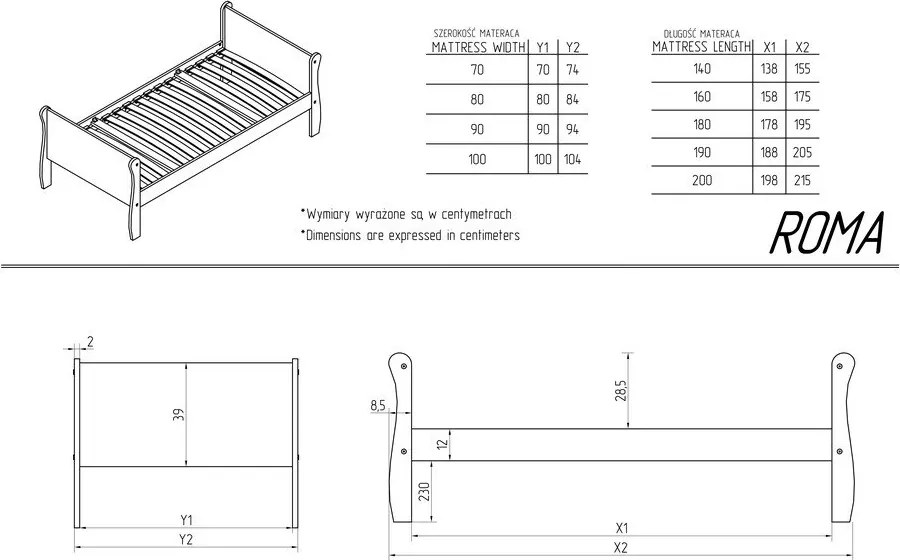Detská posteľ z borovicového dreva s roštom 90x200 cm v prírodnej farbe Roma – Adeko