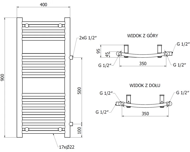 Mexen Ares, vykurovacie teleso 900 x 400 mm, 312 W, bočné pravé a spodné pripojenie, čierna, W102-0900-400-00-70-S