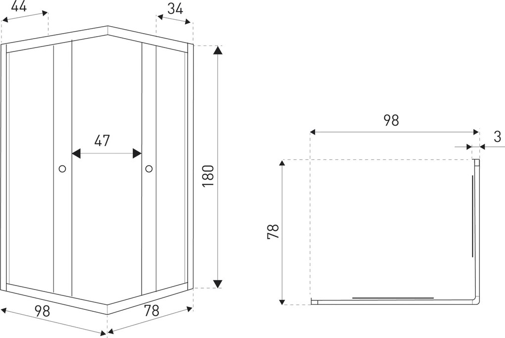 Novoterm Obdĺžnikový sprchový kút NV-Olga SQ BL 100x80, čierny/transparent - bez vaničky
