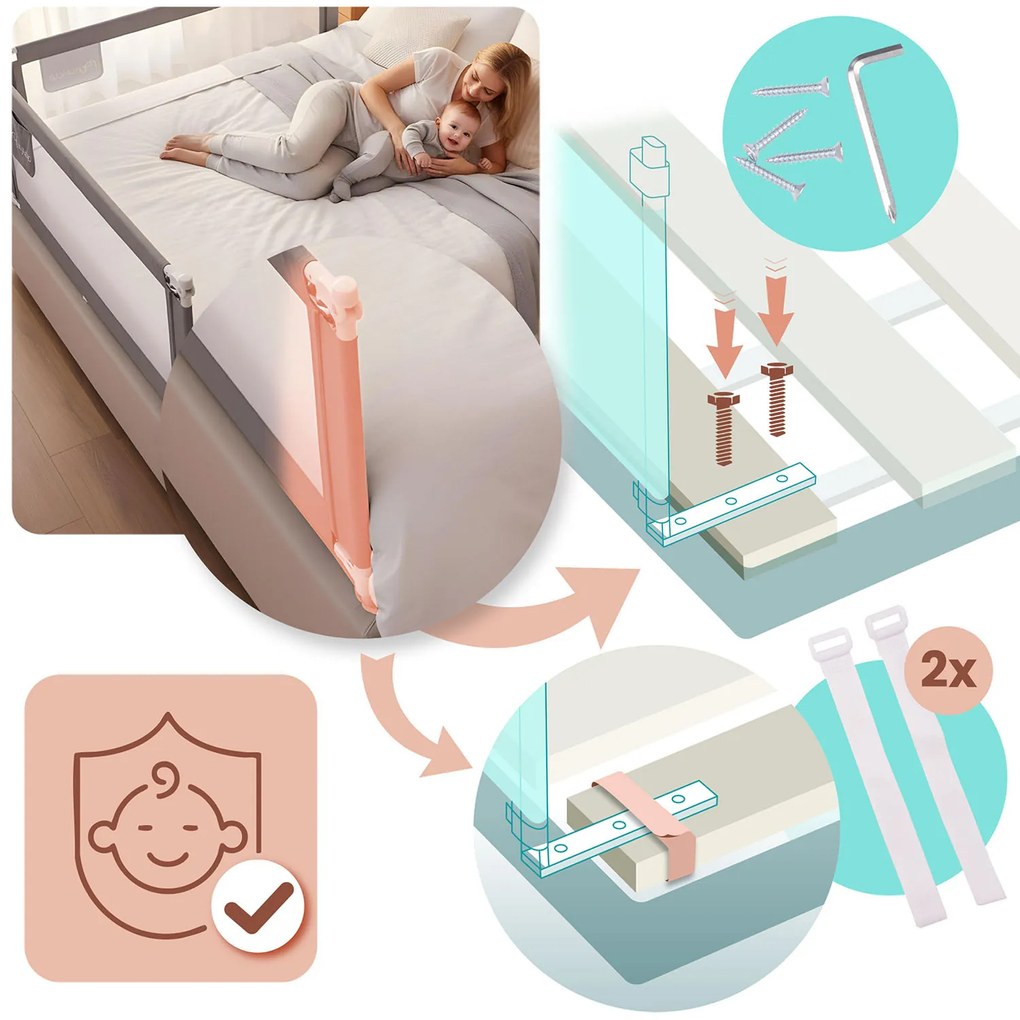 Bezpečnostná zábrana k posteli 180 cm Nukido NK-227 - sivá