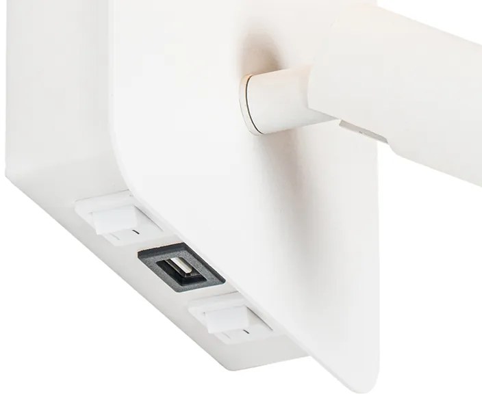 Nástenná lampa biela vrátane LED s USB a lampou na čítanie s vypínačom - Robin
