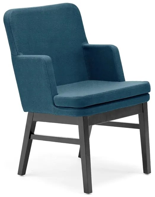 Kreslo EASY, podnož z tmavého dreva, látka Medley, ocean blue