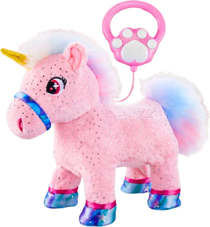 LEAN Toys Jednorožec na vodítku Interaktívna funkcia nahrávania Pohybuje sa ružová