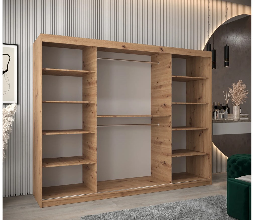 Šatníková skriňa 250 cm Toki 1 (Dub artisan + Biela matná). Akcia -52%. Vlastná spoľahlivá doprava až k Vám domov. 1064951