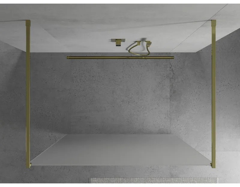 Mexen Kioto, priechodná sprchová zástena 120 x 200 cm, 8mm sklo námraza, 2x zlatá stabilizačná rozpera, 800-120-002-50-30
