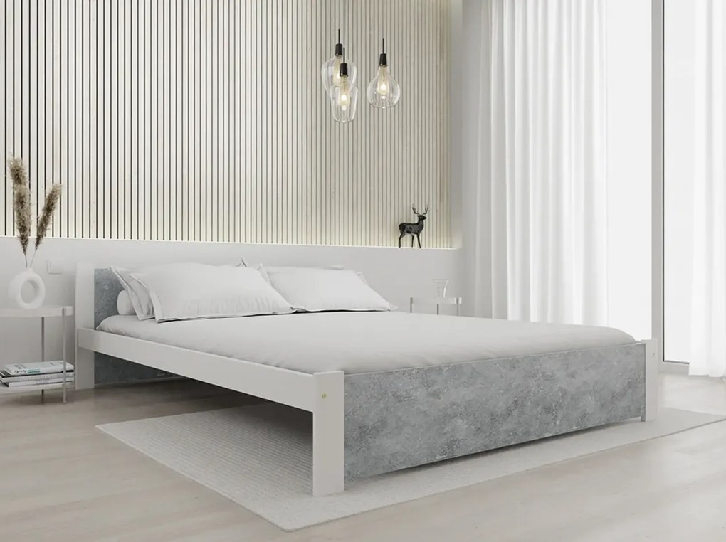 Posteľ IKAROS 160 x 200 cm, betón/biela Rošt: S lamelovým roštom, Matrac: Matrac SOMMERA 18 cm