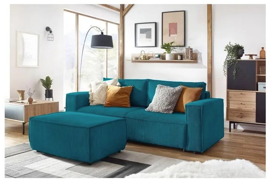 Tyrkysovomodrý menčestrový taburet Nihad – Bobochic Paris