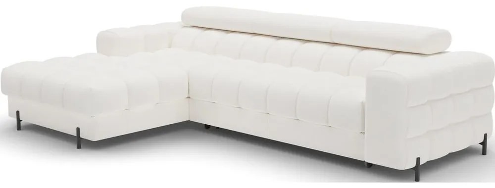 Krémovobiela rozkladacia/s úložným priestorom rohová pohovka z textílie buklé (ľavý roh/s leňoškou) Felro – ELTAP