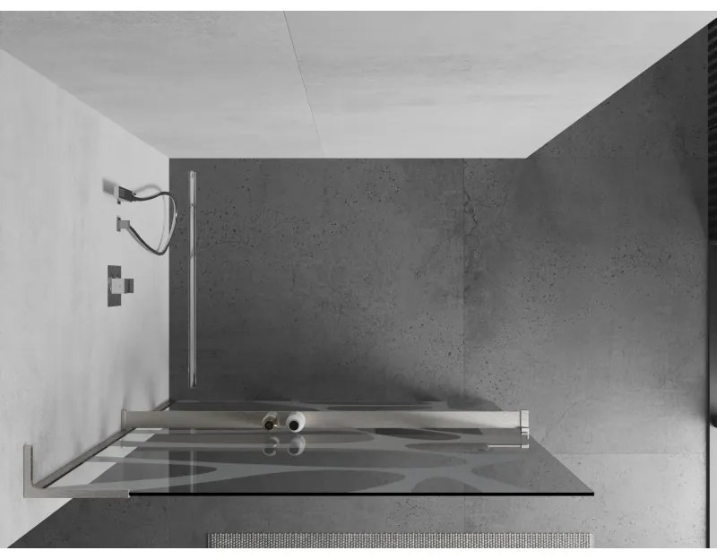 Mexen Kioto+ L, sprchová zástena Walk-In s poličkou a vešiakom 90 x 200 cm, 8mm číre sklo biely vzor, brúsená oceľ profil, 800-090-123-97-97