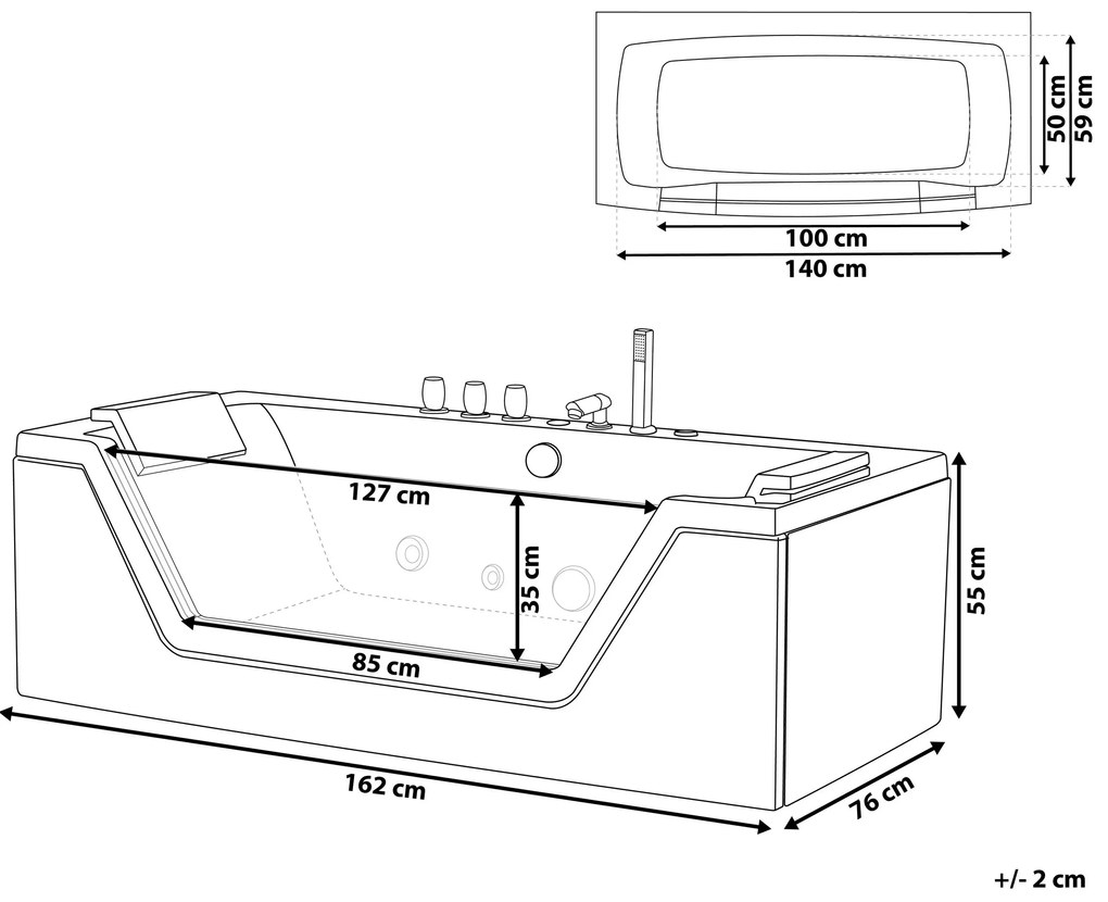 Vírivá vaňa s LED osvetlením 162 x 76 cm čierna SAMANA Beliani