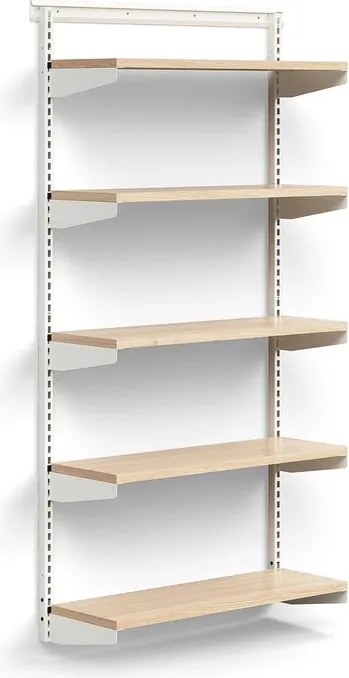 Nástenný regál RELY, základná sekcia, laminátové police, 1800x900x300 mm, biela/dub