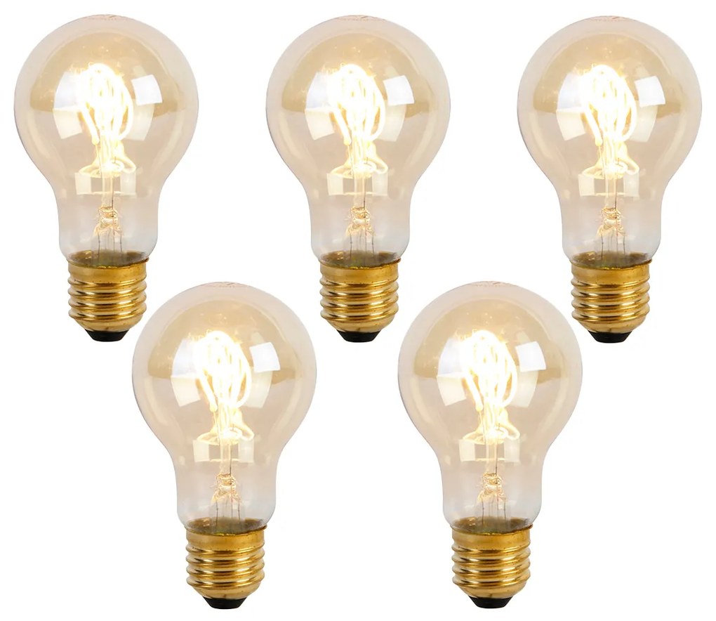 Sada 5 LED žiaroviek E27 so špirálovým vláknom A60 Goldline 2W 150lm 2200K
