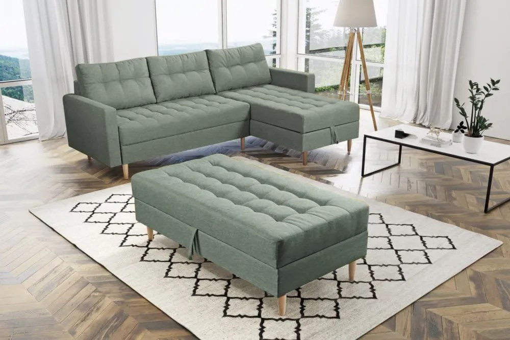 Furniture Sobczak Rohová sedacia súprava Pires s taburetom - Zelená