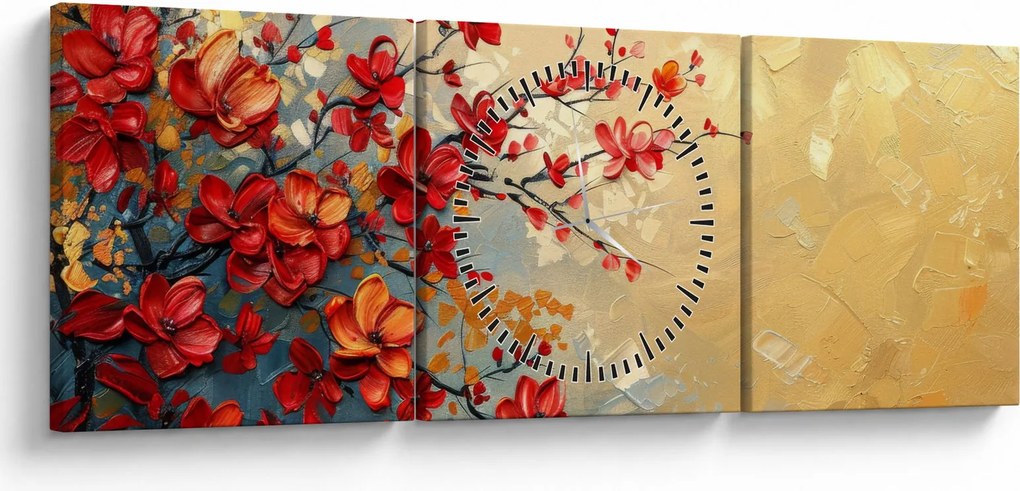 Obraz - Kvitnúci strom (s hodinami) (90x30 cm)