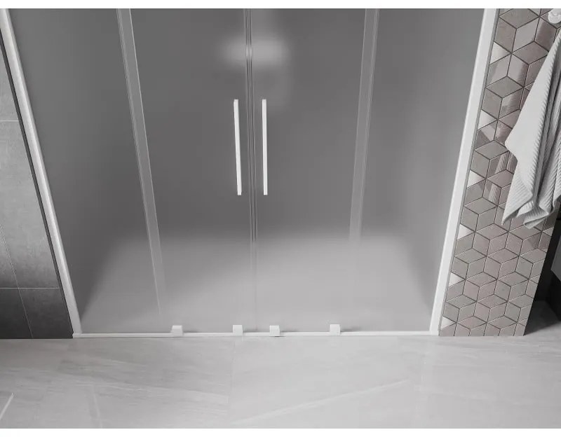 Mexen Velar Duo, posuvné sprchové dvere do otvoru 170 cm, 8mm sklo námraza, biela matná, 871-170-000-32-20