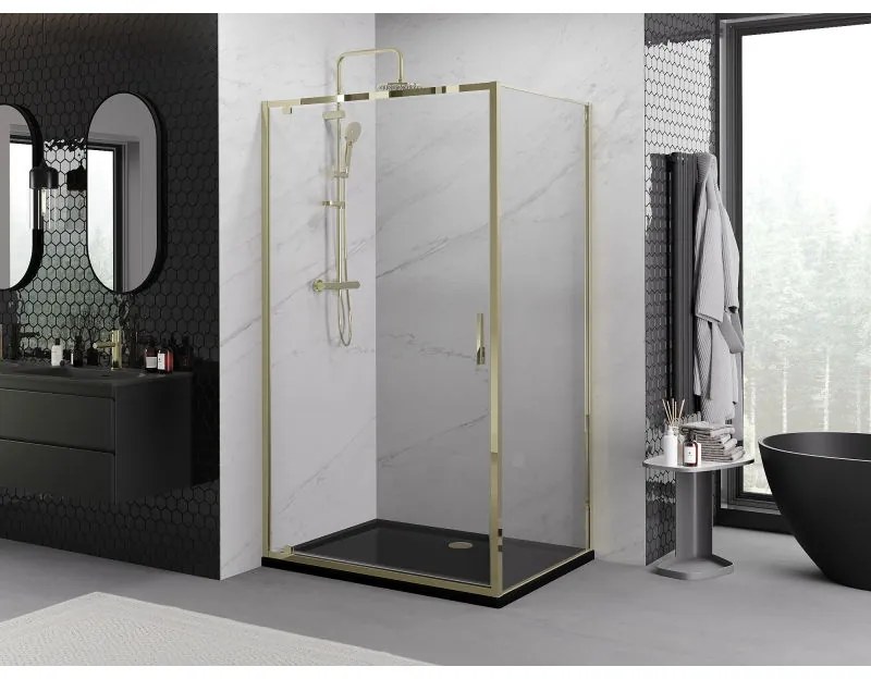 Mexen Exo, výklopný sprchový kút 90 x 95 cm, číre sklo, zlatá, 8181-090-095-50-00