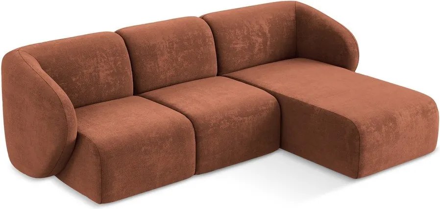 Ženilková rohová pohovka v terakotovej farbe (pravý roh/s leňoškou) Lani – Makamii