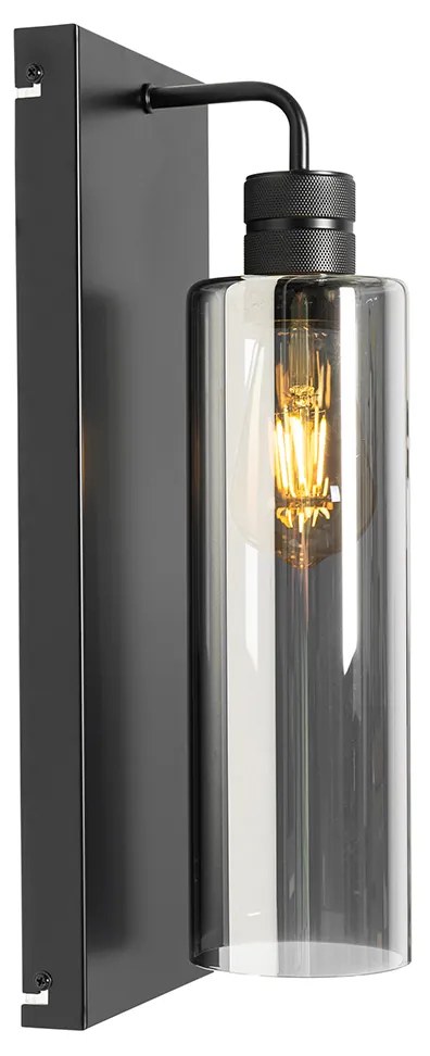 Moderná nástenná lampa čierna s dymovým sklom - Stavelot