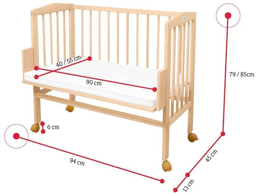 Prístavná postieľka 2 v 1 s matracom a mantinelom MANULIA - hnědá/bílá