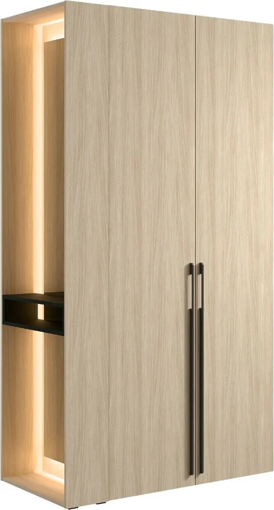 DVOJDVEROVÁ ŠATNÍKOVÁ SKRIŇA GLENN DUB BARISTA + REGÁL + ZRKADLO + LED 110 cm