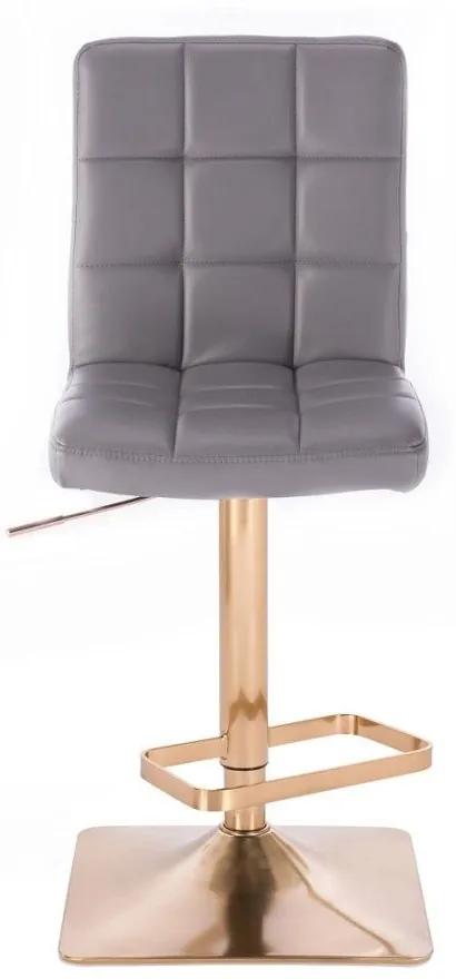 LuxuryForm Barová stolička TOLEDO na zlatej hranatej podstave - šedá