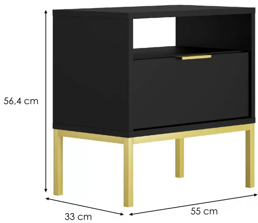 Noční stolek Austin černý/zlatý
