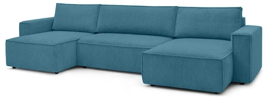 Tyrkysovomodrá menčestrová rozkladacia rohová pohovka Nihad – Bobochic Paris