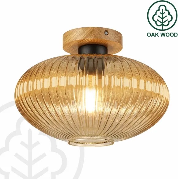 Stropné svietidlo MILOU WOOD 1xE27/15W/230V dub/dymová béžová pr. 29 cm