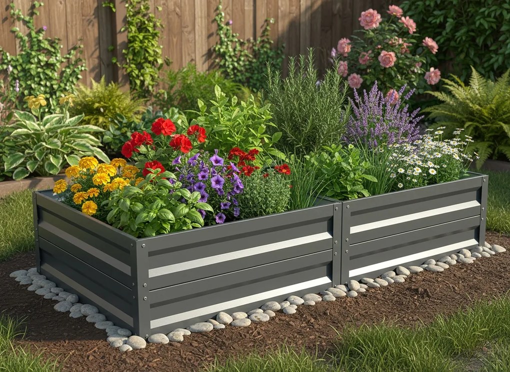 Vyvýšený záhon LEGI 1 × 2 m, pozinkovaný oceľový rám, výška 40 cm, antracit