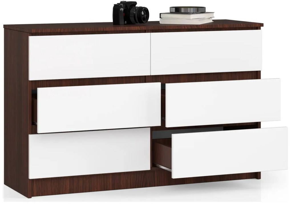 Komoda Kuba 120 cm 6 zásuviek wenge/biela