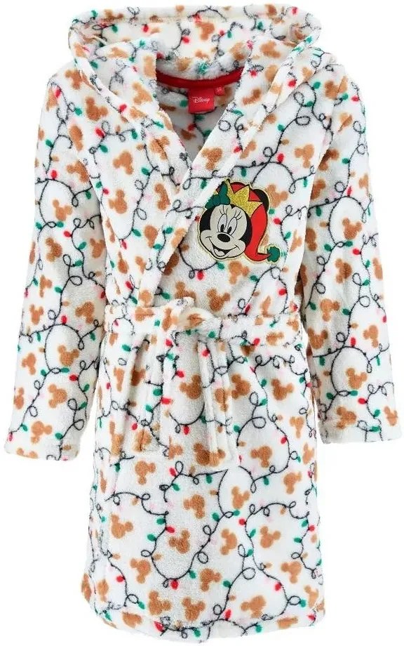 Dievčenský vianočný coral fleece župan s kapucňou Minnie Mouse, EU 98 Biela