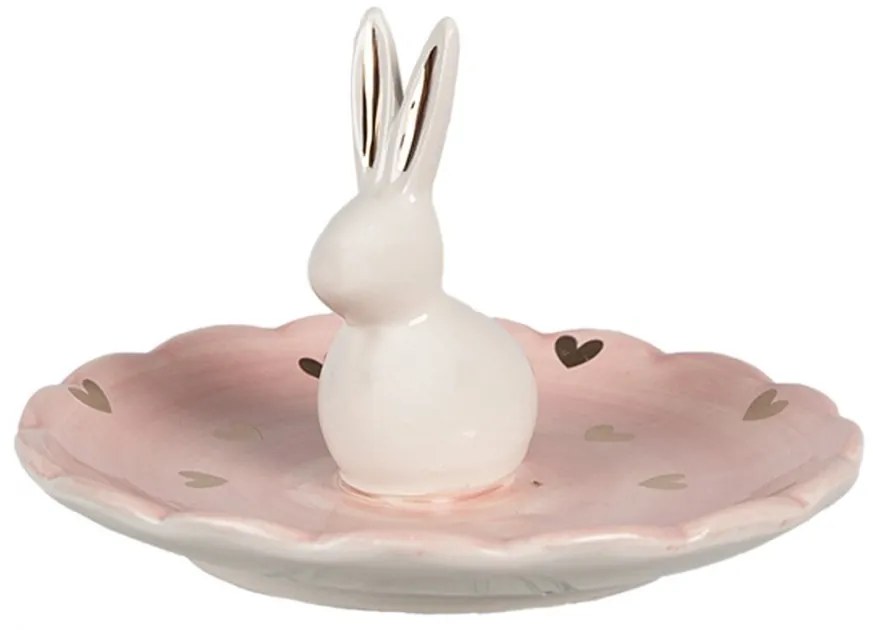 Ružovobiela keramická miska Rabbit Heart - Ø 14x9 cm