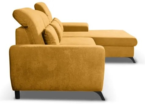 Rozkladacia rohová čalúnená sedacia súprava ALTA do tvaru L s úložným priestorom, pravé prevedenie, žltá