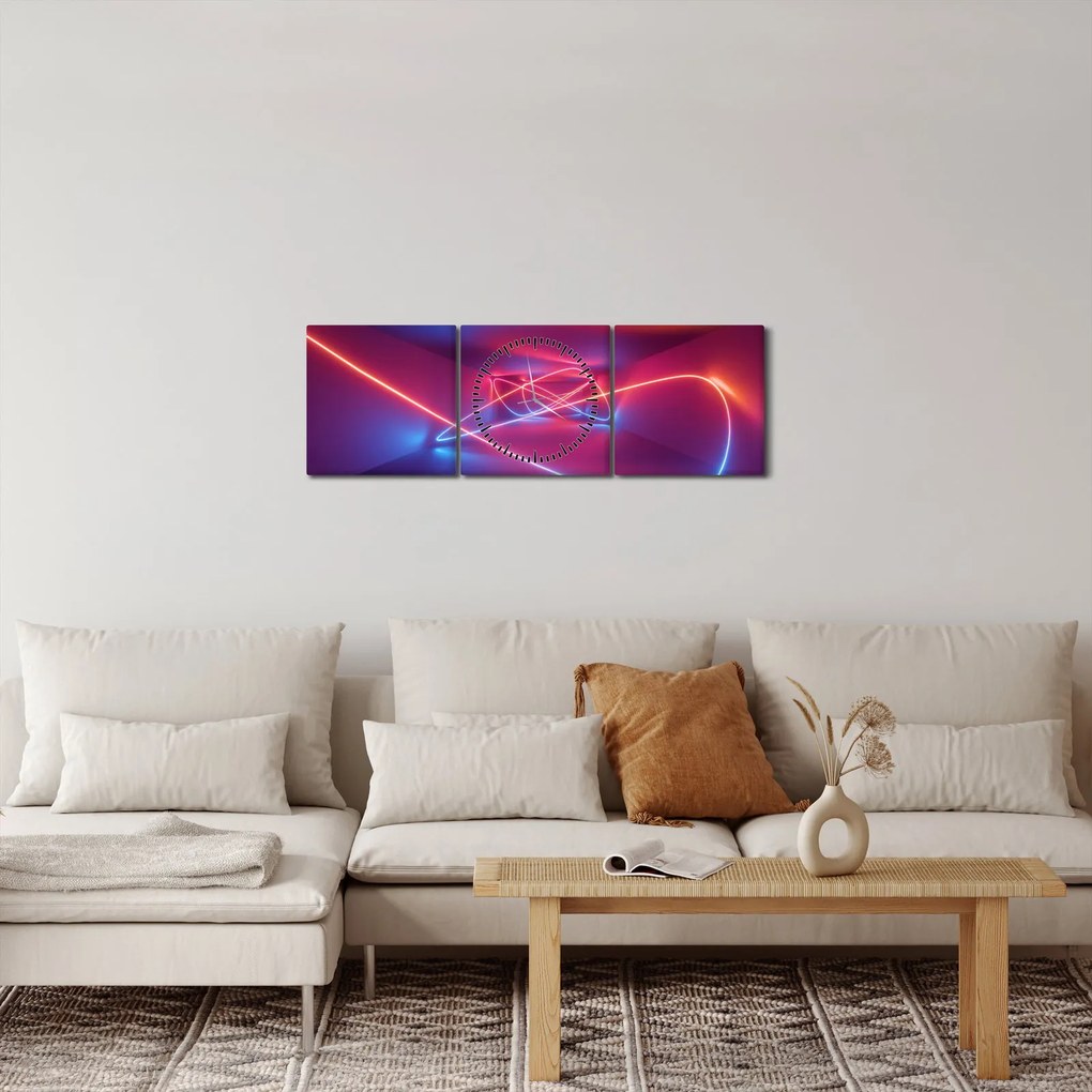 Obraz modernej abstrakcie (s hodinami) (90x30 cm)