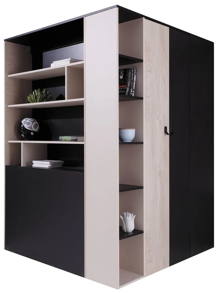 Šatníková skriňa so zásuvkami Soul LG01 L / P, Osvetlenie: osvetlenie LED biele, Farby: biely / dub + modrý