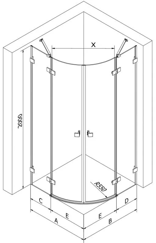 Mexen Lunar, polkruhový výklopný sprchový kút 70 x 70 cm, 8mm číre sklo, biely profil, 833-070L-070P-20-00