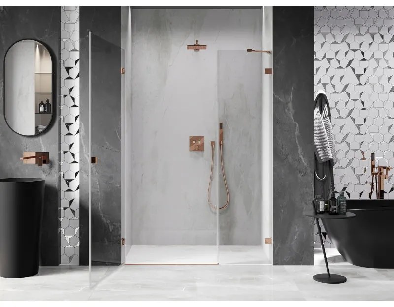 Mexen Lunar-B, ľavé otočné sprchové dvere 110 cm, 8mm číre sklo, ružové zlato profil, 832S-110-050-60-00-L