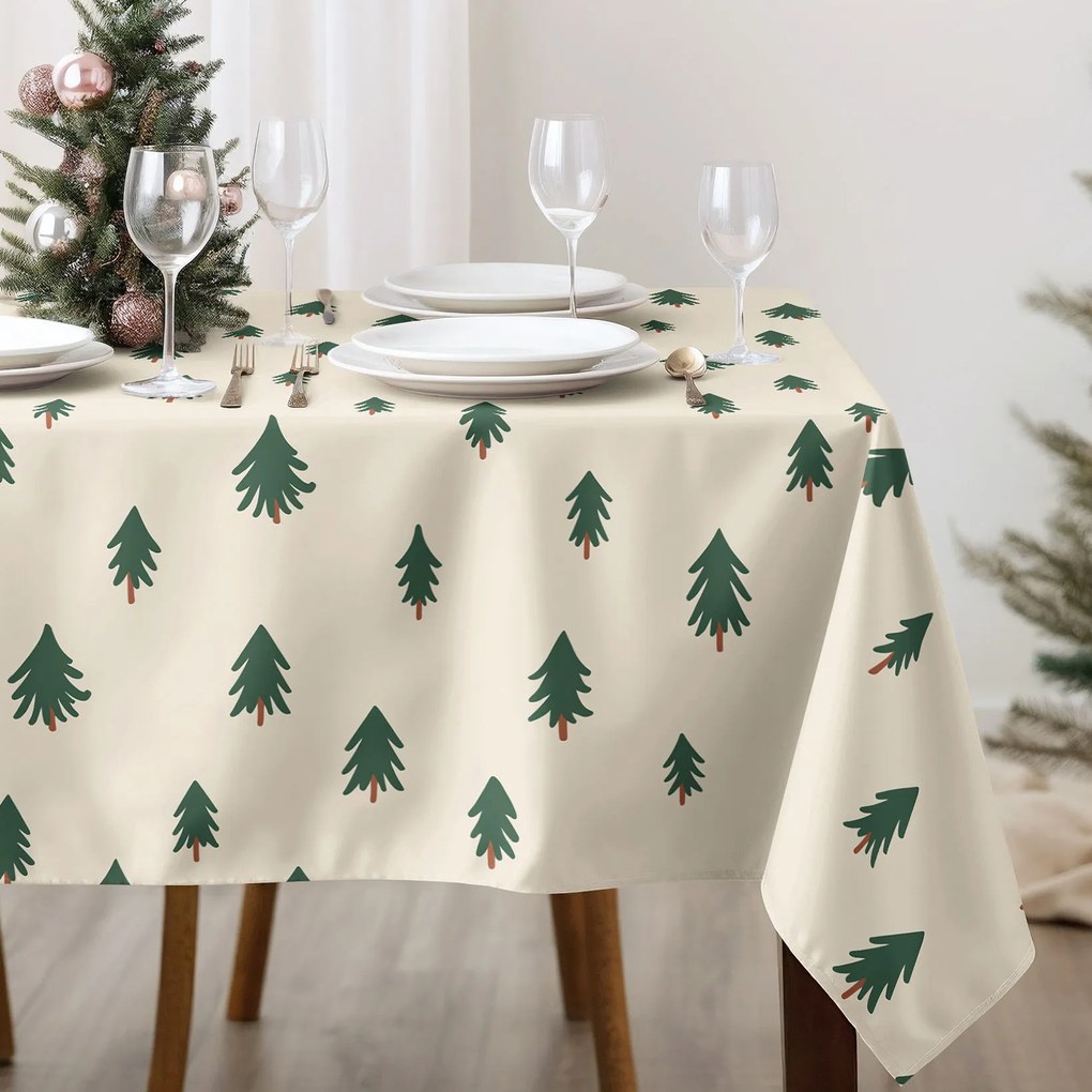 Goldea hranatý obrus z pevnej bavlny - stromčeky na režnom 120 x 180 cm
